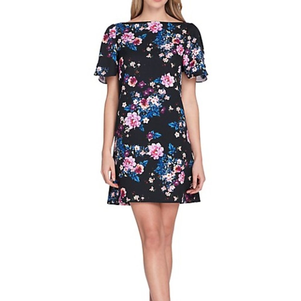Tahari Floral Scuba Shift Dress size 14 Arthur SL
